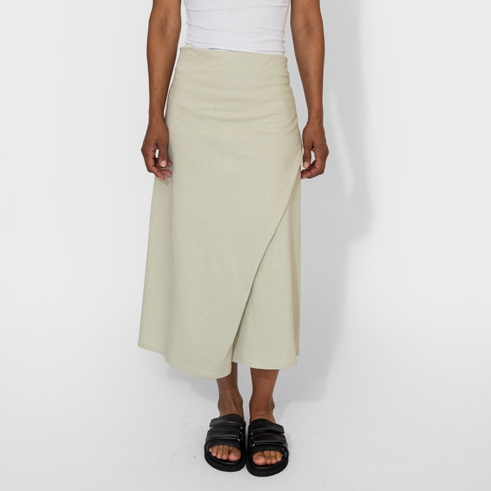 6397 Womens Draped Wrap Skirt Size XS Chalk Light Green 100% Cotton Midi